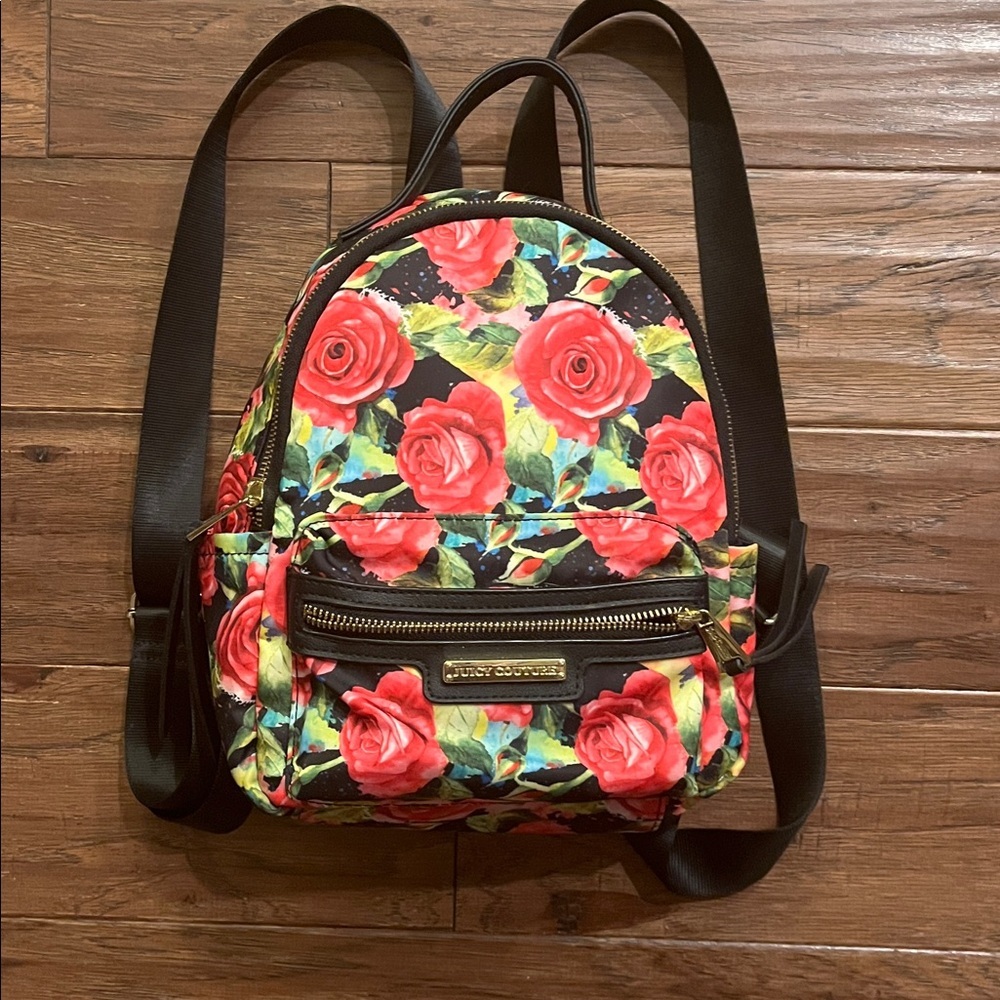 Juicy Couture Black Multi Rose Mini Backpack